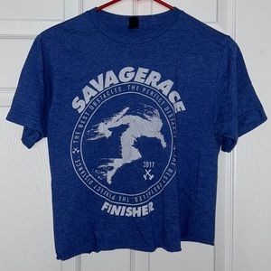 Blue and white savage race logo tee 2017